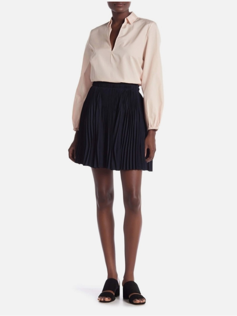 Vince Navy Pleated Mini Skirt